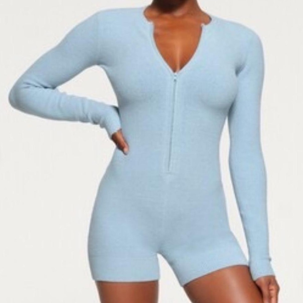 SKIMS Sky Blue Long Sleeve Pajama Romper